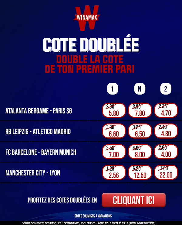 Cote doublée Winamax Ligue des Champions Lyon