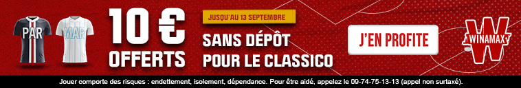Bonus sans dépôt 10€ Winamax Classico PSG OM