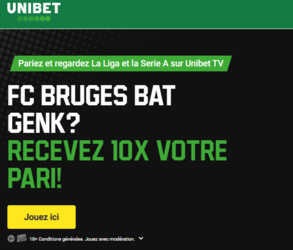 Genk Bruges Jupiler Pro League cote boostée Unibet x 10
