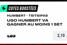 Masters Toronto : Ugo Humbert gagne 1 set boosté à 2.10 !