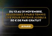 Pariez sur le Tennis en Live et Gagnez jusque 50€ de Freebets !