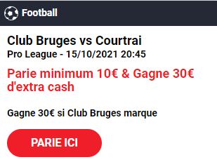 Extra Cash de 30€ si Bruges marque contre Courtrai !