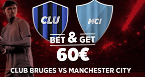 Extra Cash de 60€ si Bruges marque contre Manchester City !