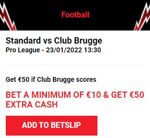 Standard Bruges : Pariez 10€ et Gagnez 50€ !
