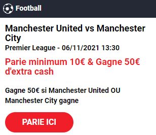 Manchester United Manchester City : Pariez 10€ et Gagnez 50€ !