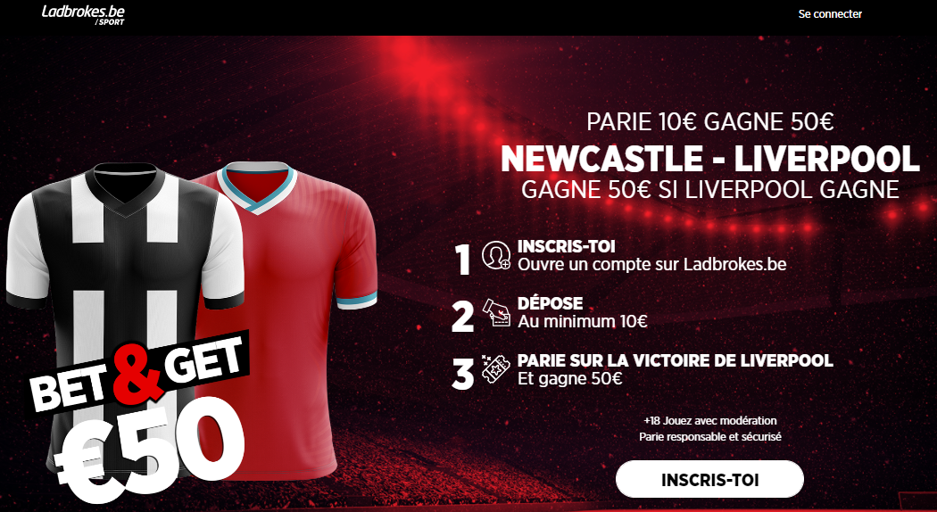 Ladbrokes Bet and Get 50€ Newcastle Liverpool