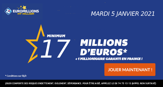 Euromillions : 17 millions d'euros en jeu ce mardi 5 janvier 2021 !