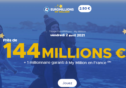 Euromillions : 144 millions d'euros en jeu ce vendredi 2 avril 2021 !