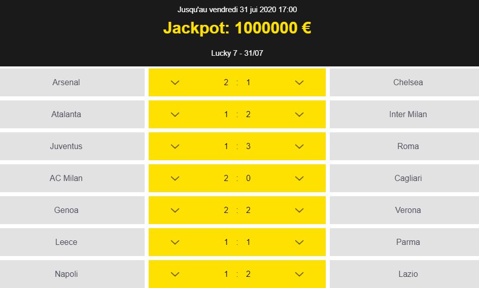 Jackpot un million euros grille Betfirst