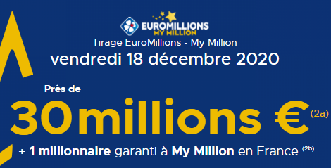 Euromillions : 30 millions d'euros en jeu ce vendredi 18 décembre 2020 !