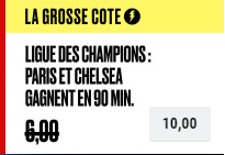 Ligue des Champions : Combiné PSG et Chelsea boosté à 10.00 !