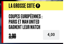 Grosse Cote PokerStars : Combiné PSG et Manchester United boosté à 4.00 !
