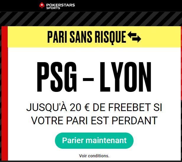 PSG - Lyon : Freebet jusqu'à 20€ sur PokerStars Sports !