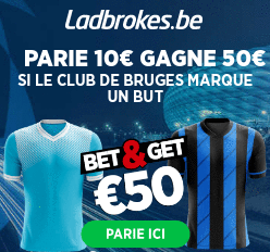 Lazio - Bruges : Pariez 10€ et Gagnez 50€ si Bruges marque !