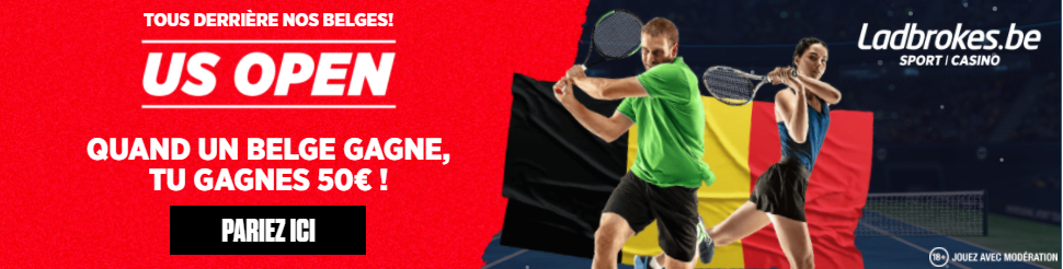 US Open 2020 Ladbrokes parie 10€ et gagne 50€ joueur belge